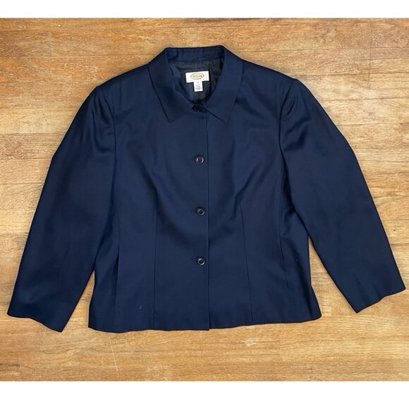 Vintage Silk & Wool Blazer Size Large Petite 1990s Talbots Navy Blue Jacket - Picture 1 of 4